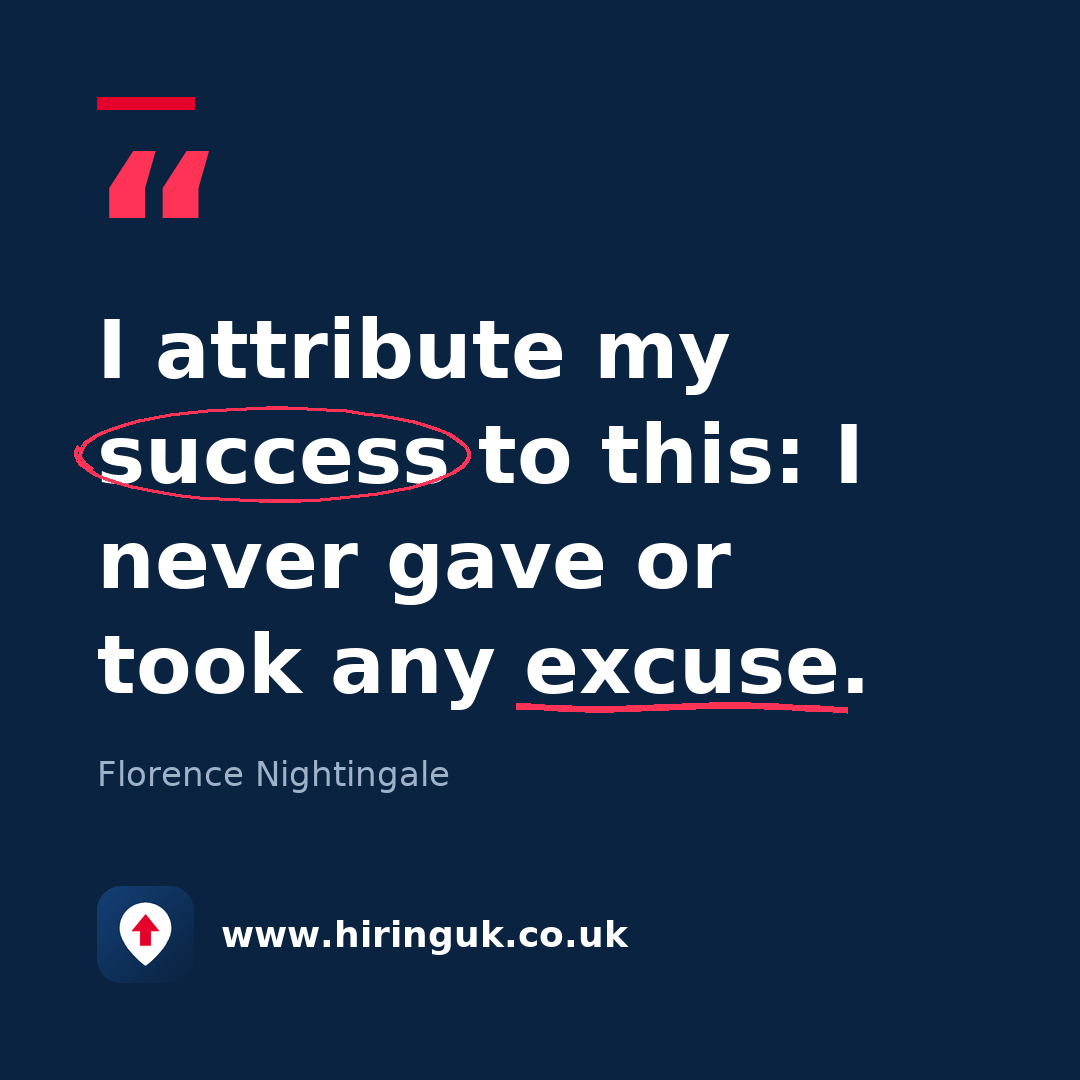 Quote card: I attribute my success to this: I never gave or took any excuse.