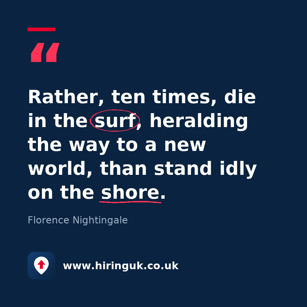 Quote card: Rather, ten times, die in the surf, heralding the way to a new world, than stand idly on the shore.
