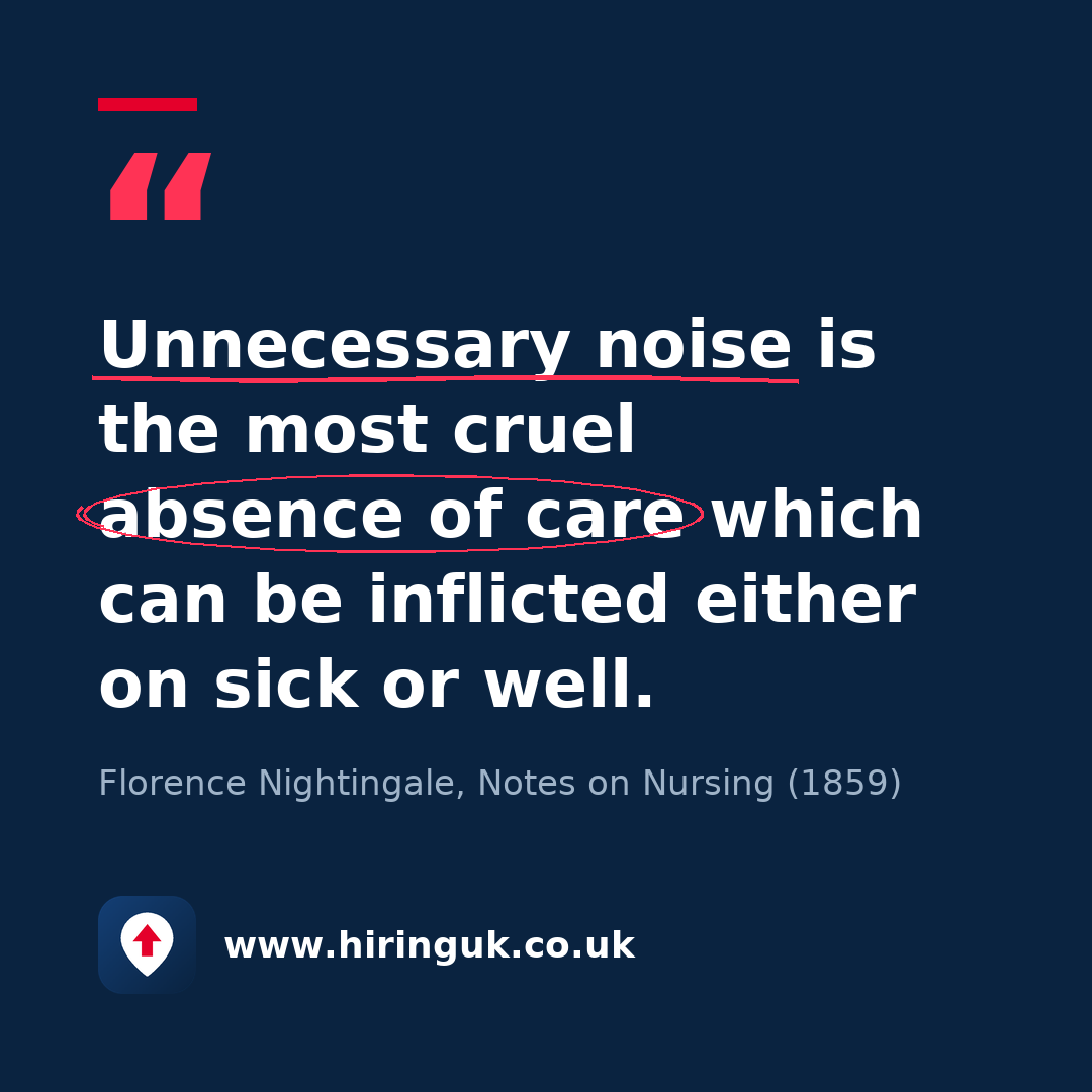 Quote card: Unnecessary noise is the most cruel absence of care which can be inflicted either on sick or well.