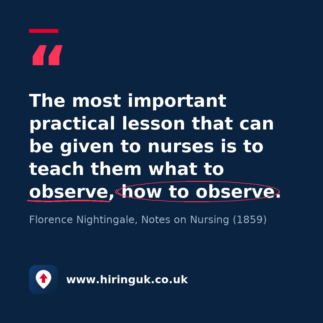 Quote card: The most important practical lesson that can be given to nurses is to teach them what to observe, how to observe.