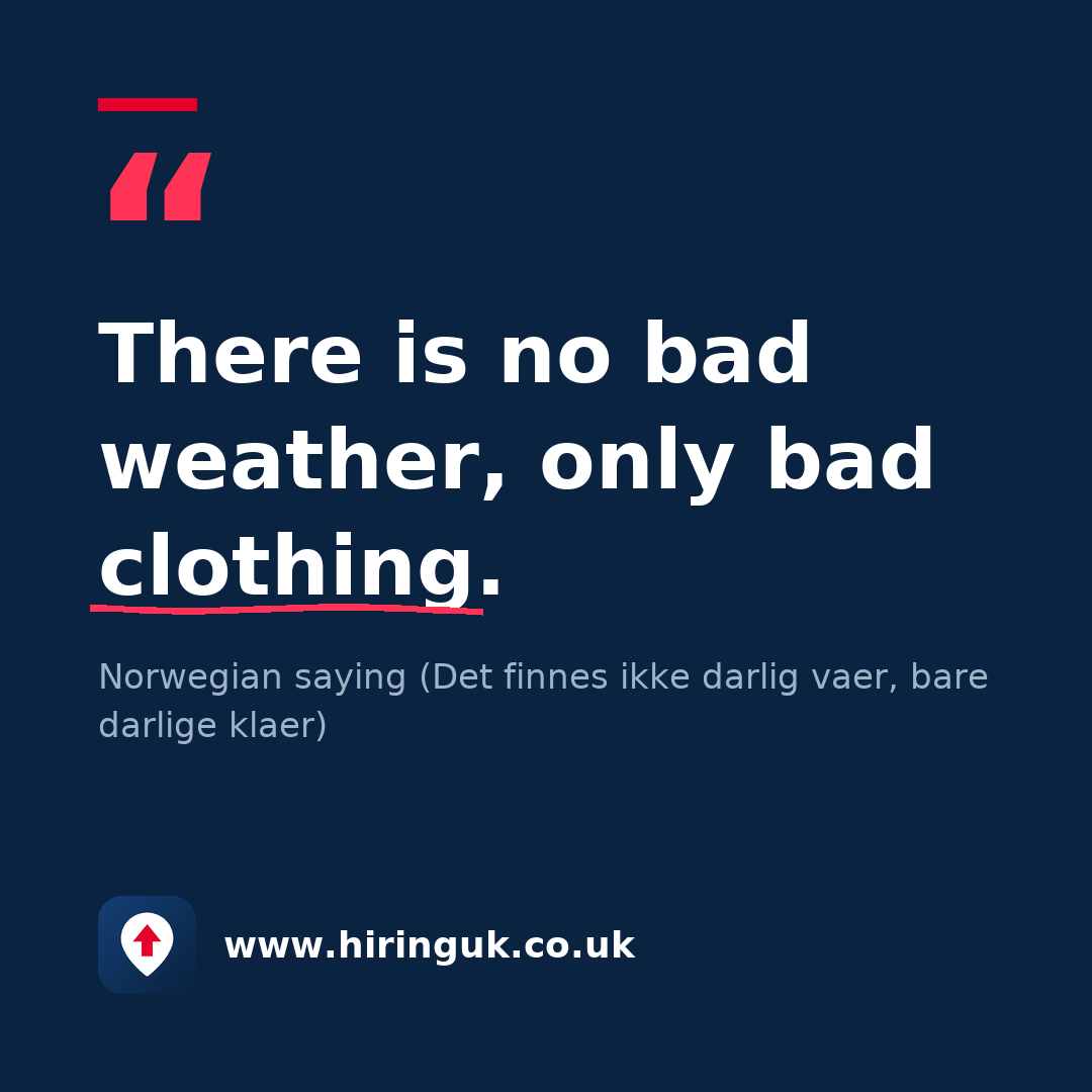 Quote card: There is no bad weather, only bad clothing.