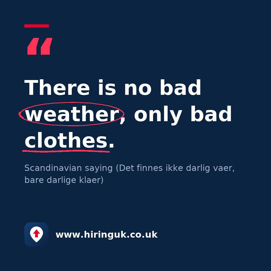 Quote card: There is no bad weather, only bad clothes.