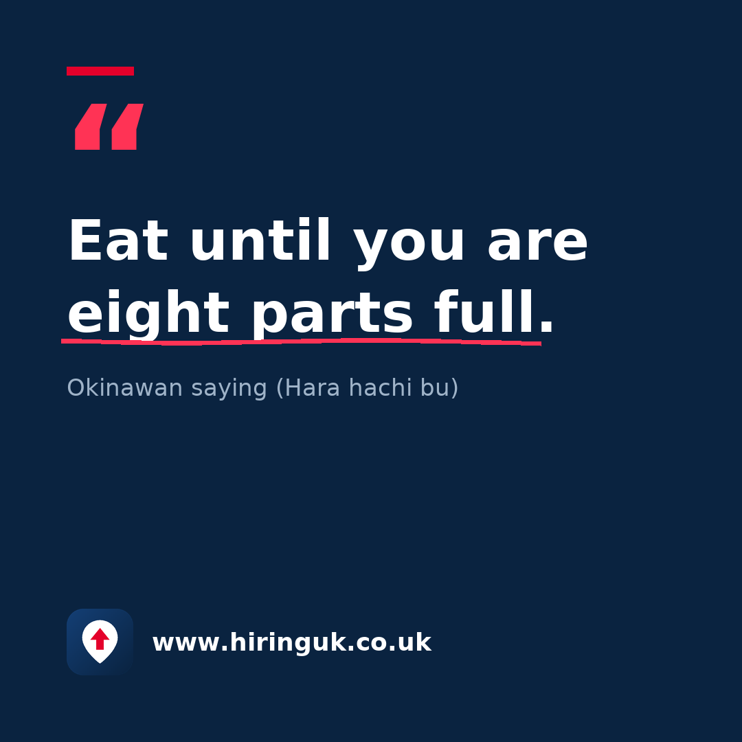 Quote card: Eat until you are eight parts full.