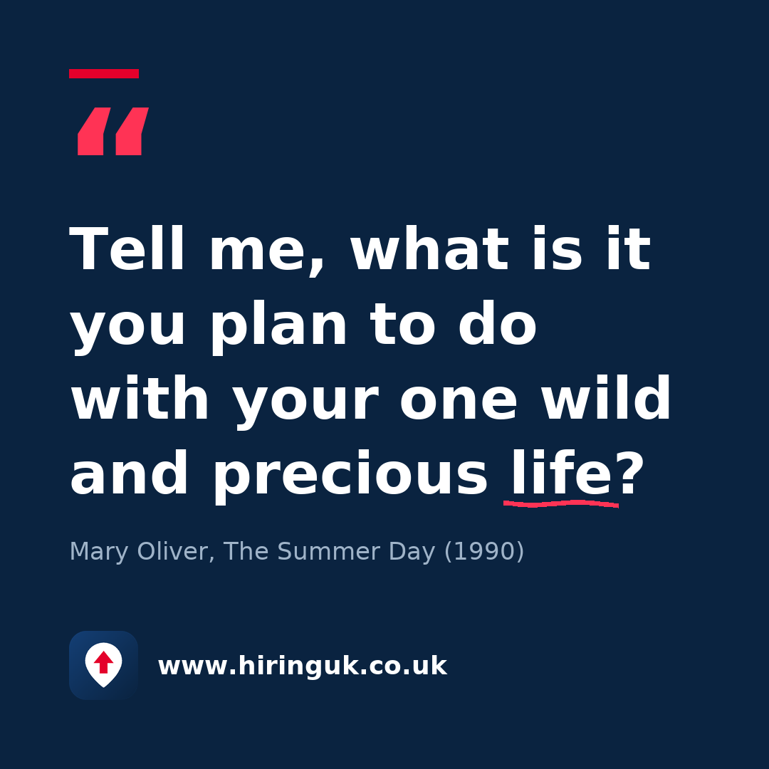Quote card: Tell me, what is it you plan to do with your one wild and precious life?