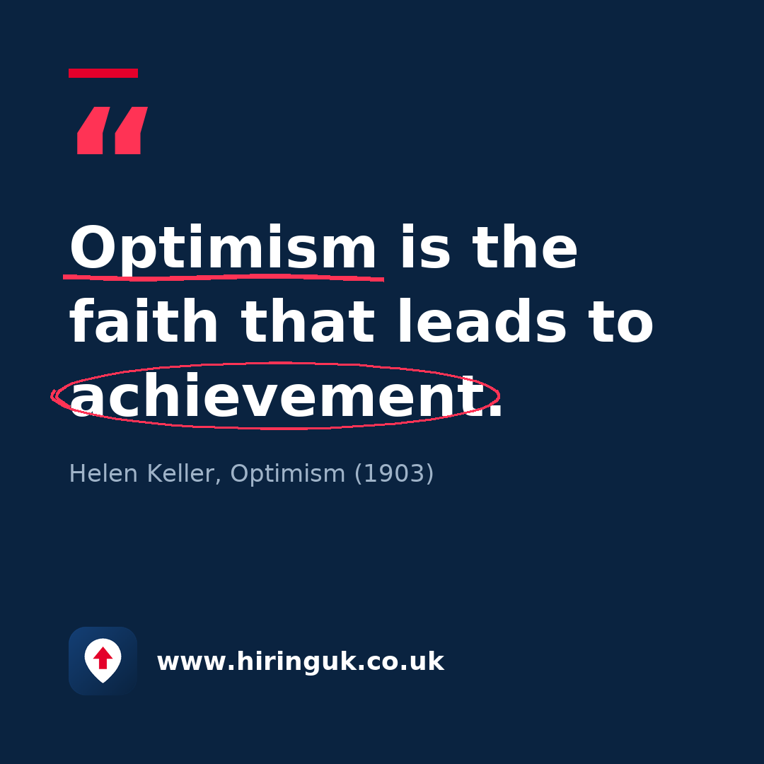 Quote card: Optimism is the faith that leads to achievement.