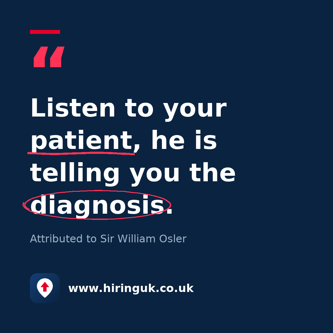 Quote card: Listen to your patient, he is telling you the diagnosis.