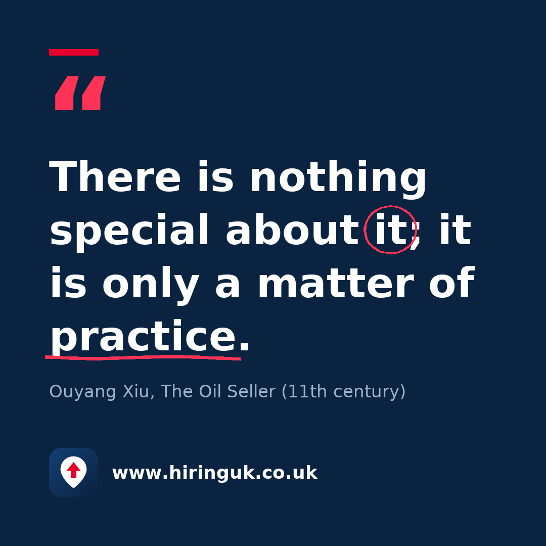 Quote card: There is nothing special about it; it is only a matter of practice.