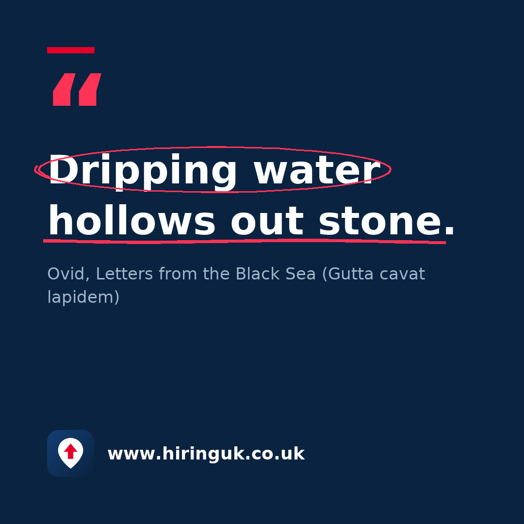 Quote card: Dripping water hollows out stone.