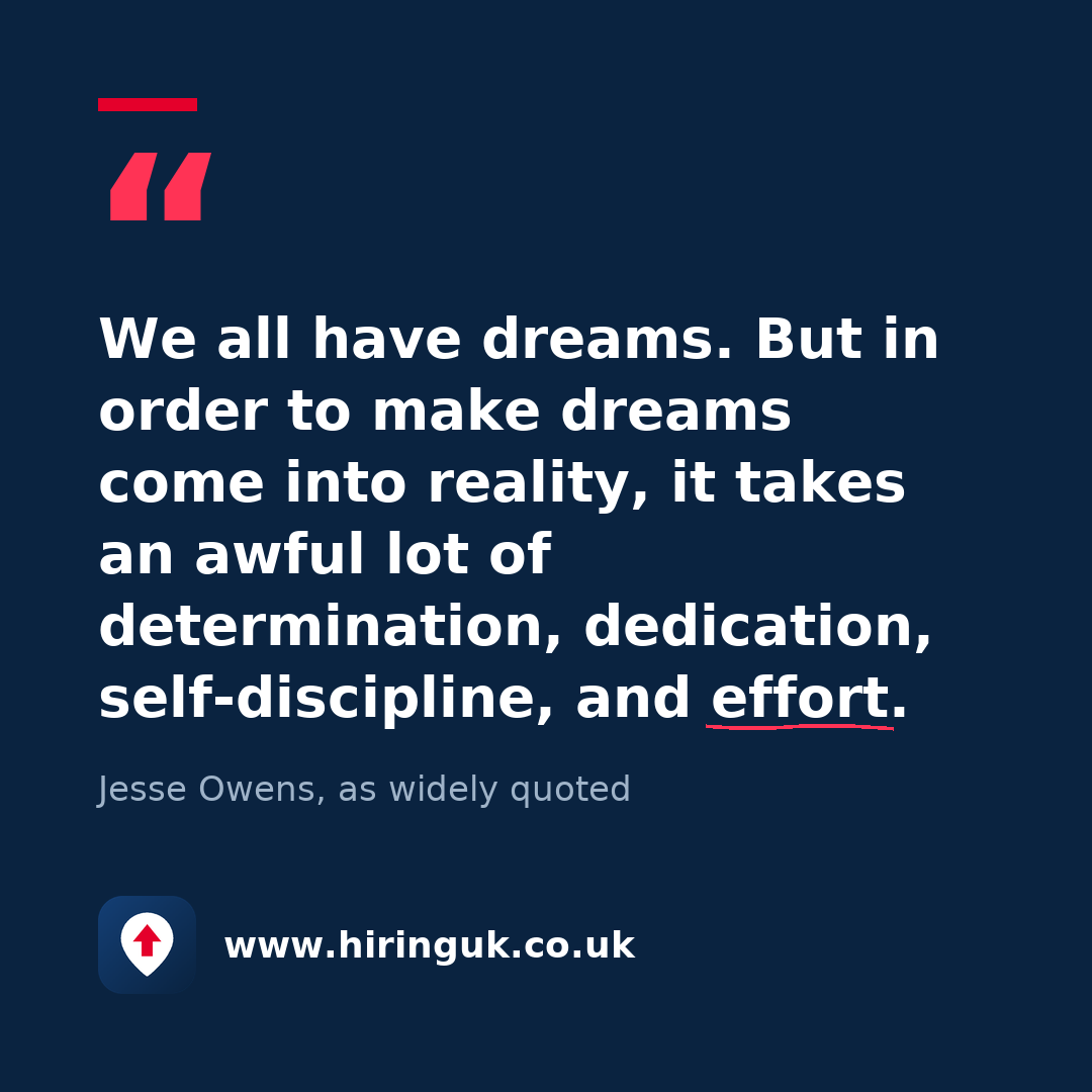 Quote card: We all have dreams. But in order to make dreams come into reality, it takes an awful lot of determination, dedication, self-discipline, and effort.