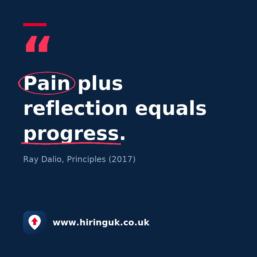 Quote card: Pain plus reflection equals progress.