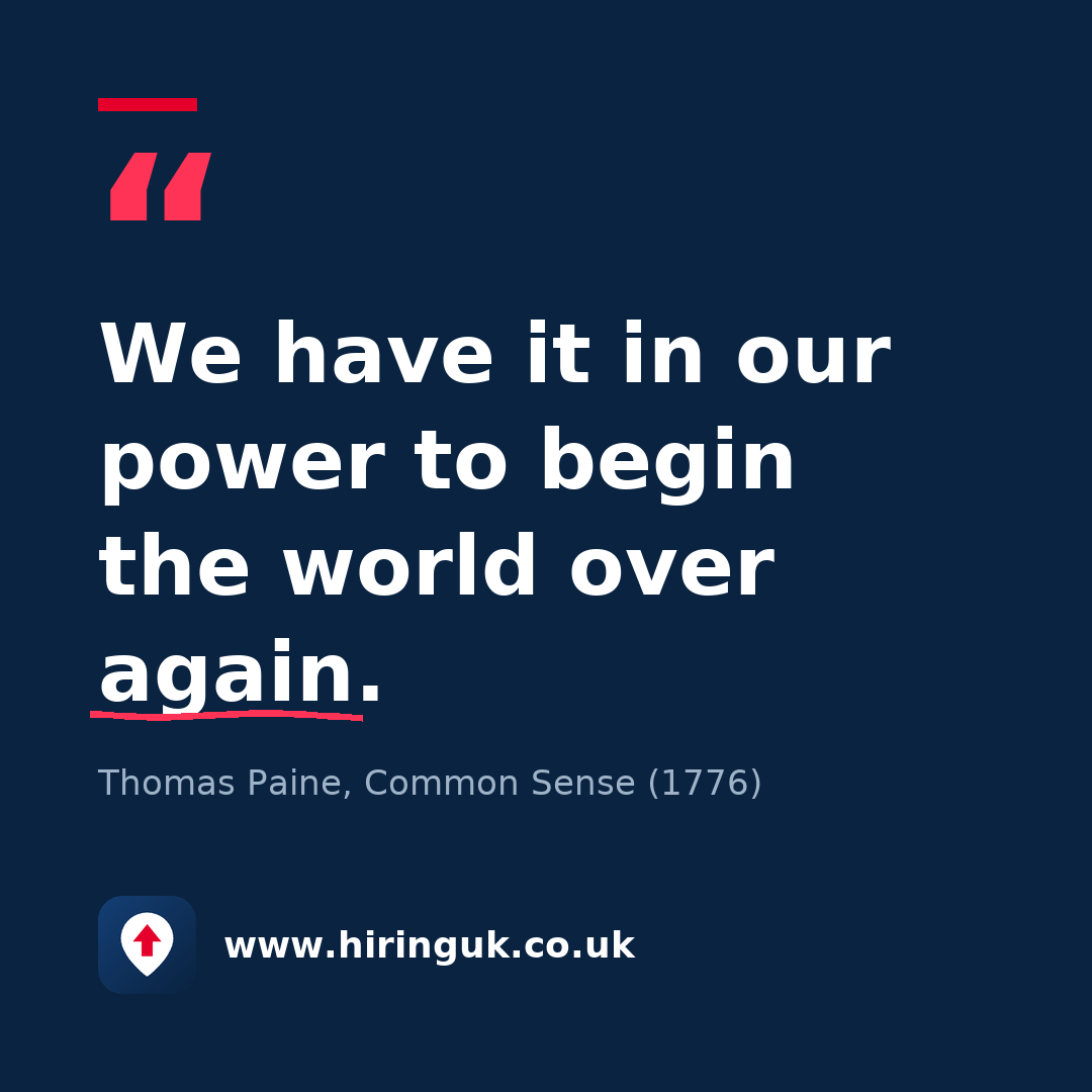 Quote card: We have it in our power to begin the world over again.