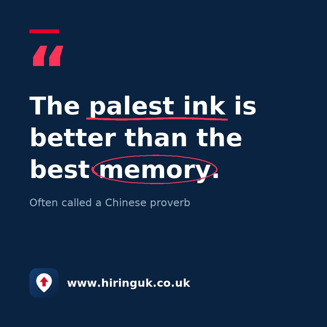 Quote card: The palest ink is better than the best memory.