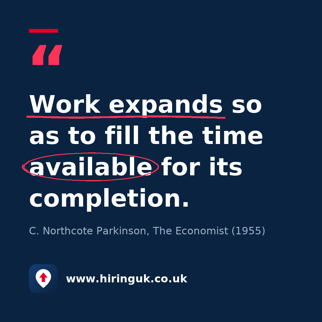 Quote card: Work expands so as to fill the time available for its completion.