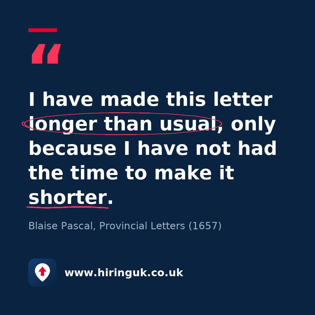 Quote card: I have made this letter longer than usual, only because I have not had the time to make it shorter.