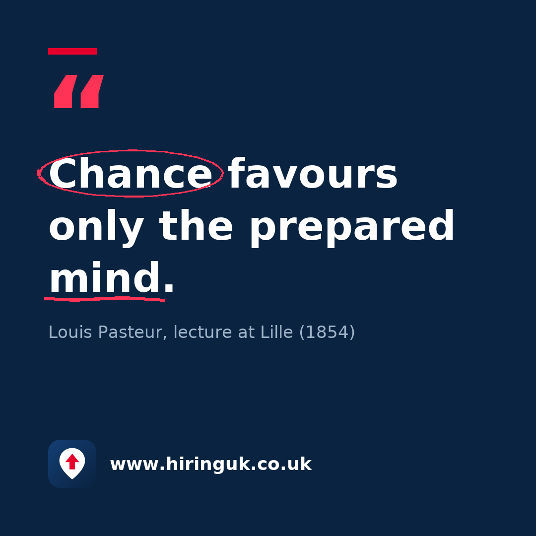 Quote card: Chance favours only the prepared mind.