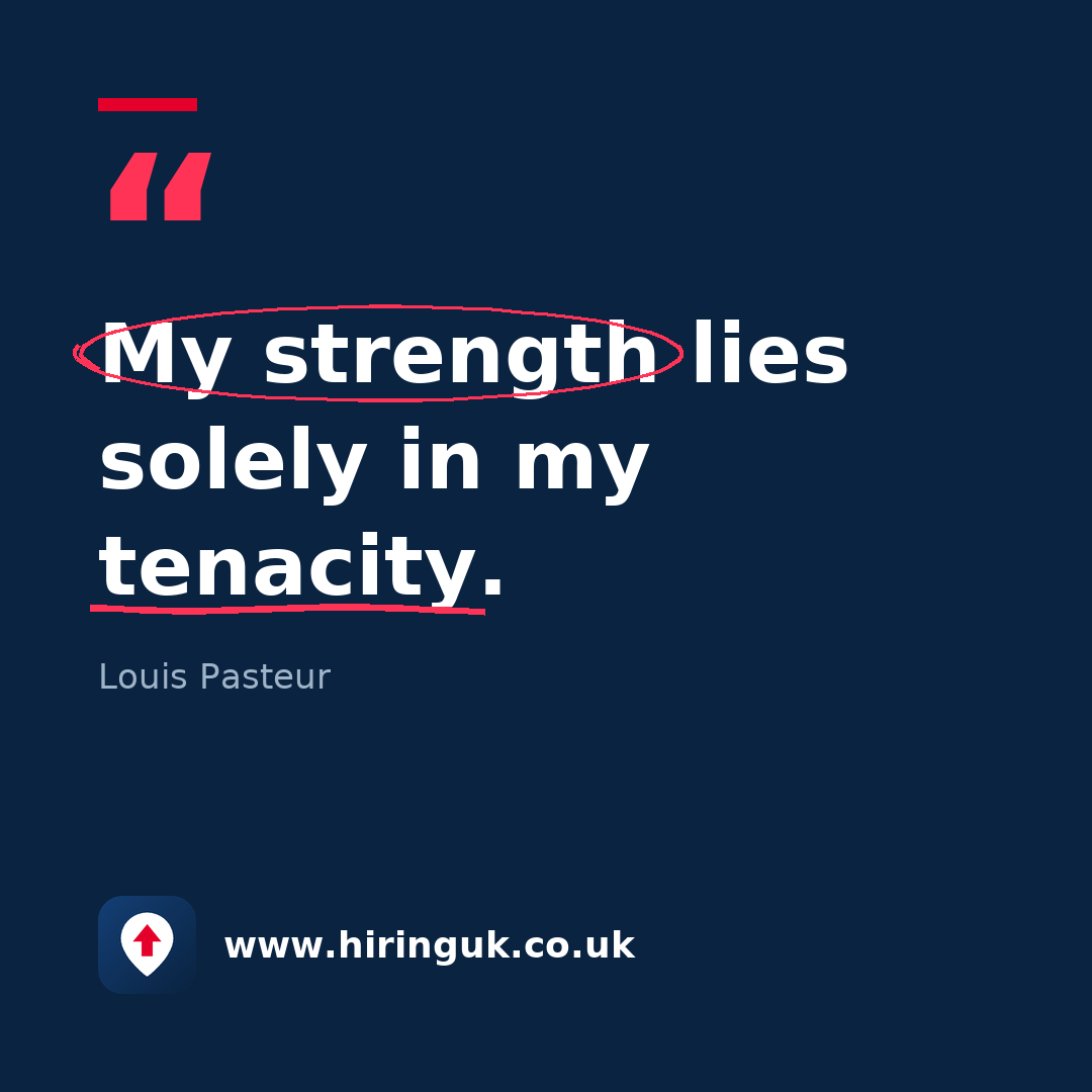 Quote card: My strength lies solely in my tenacity.
