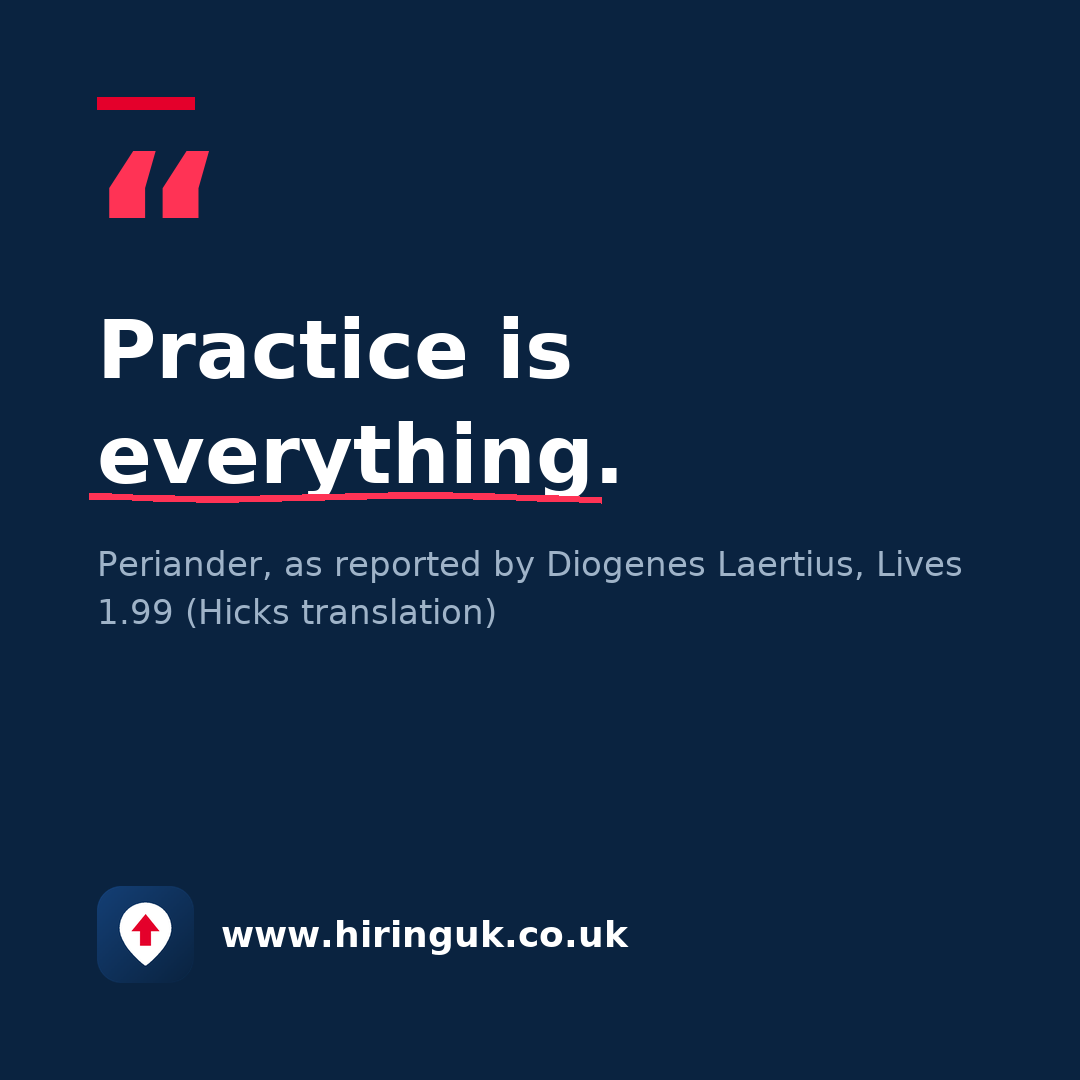 Quote card: Practice is everything.