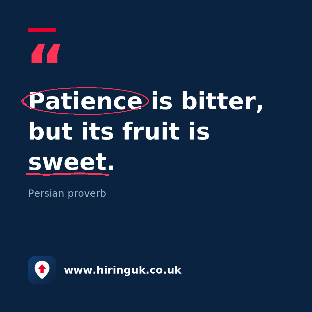 Quote card: Patience is bitter, but its fruit is sweet.