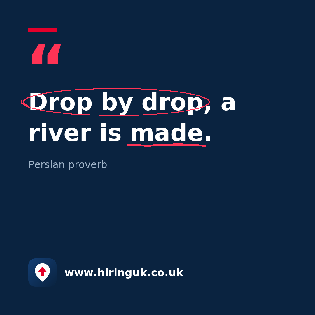 Quote card: Drop by drop, a river is made.
