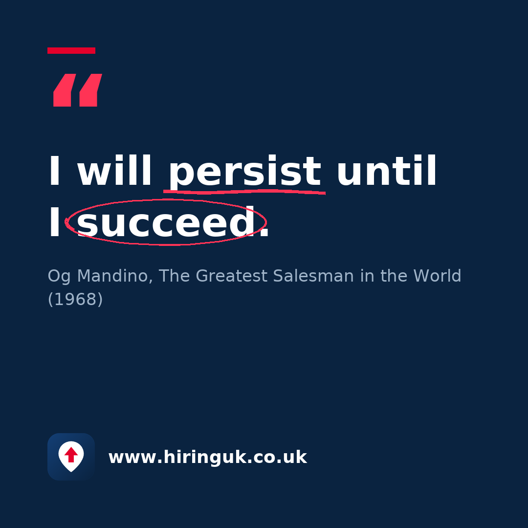 Quote card: I will persist until I succeed.