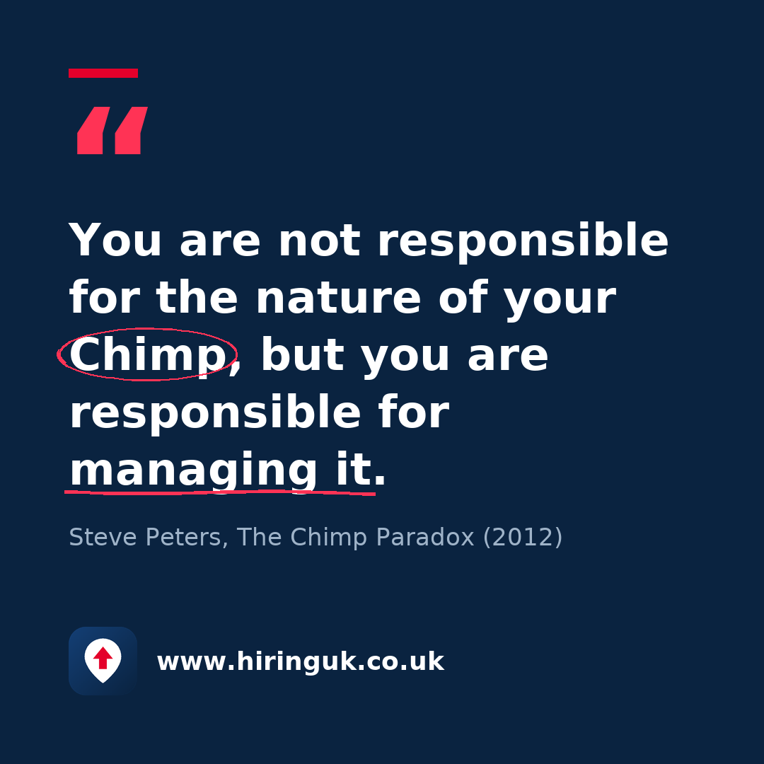 Quote card: You are not responsible for the nature of your Chimp, but you are responsible for managing it.