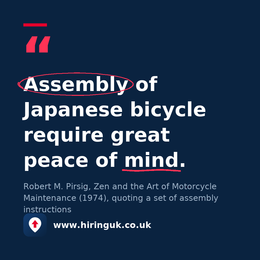Quote card: Assembly of Japanese bicycle require great peace of mind.