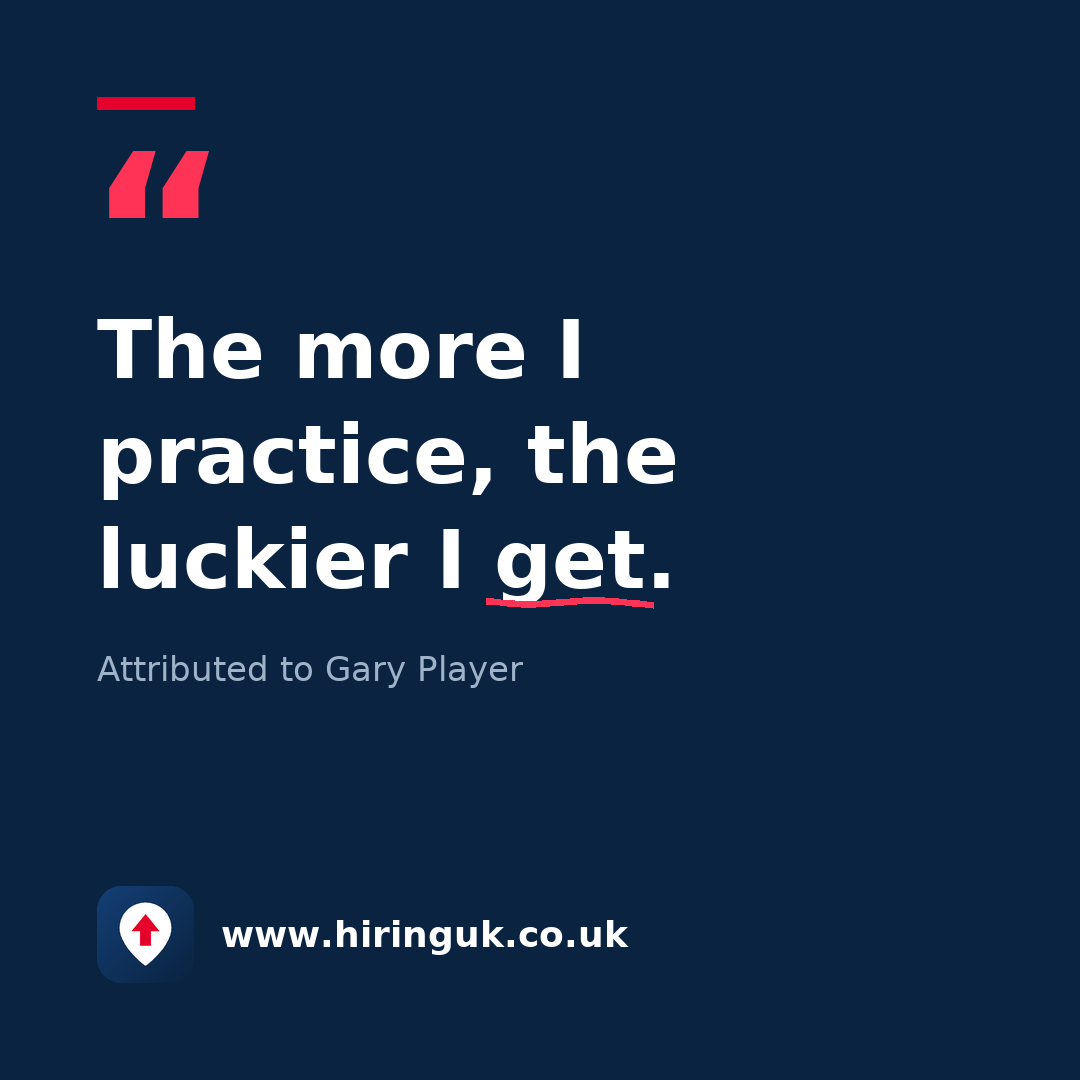 Quote card: The more I practice, the luckier I get.