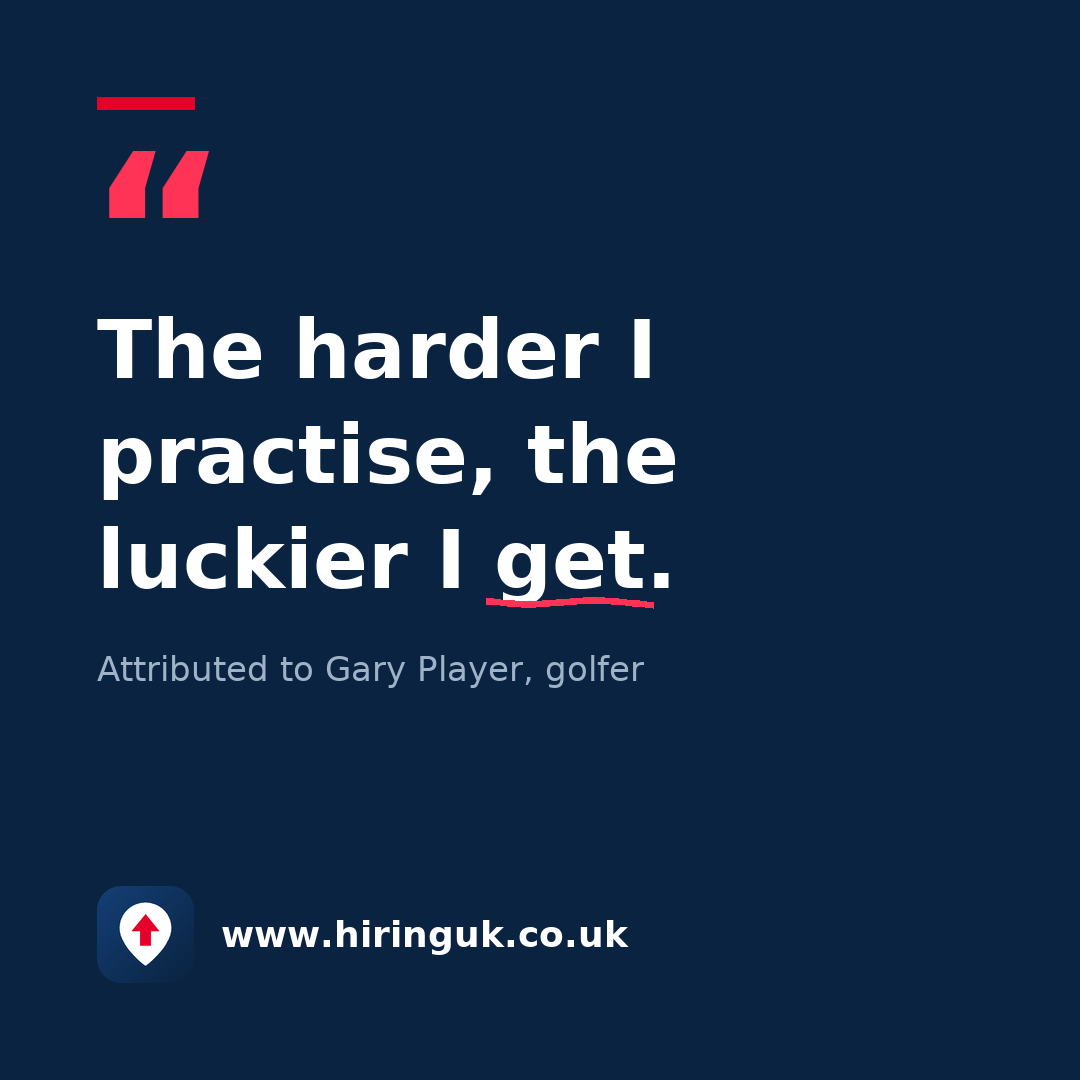 Quote card: The harder I practise, the luckier I get.