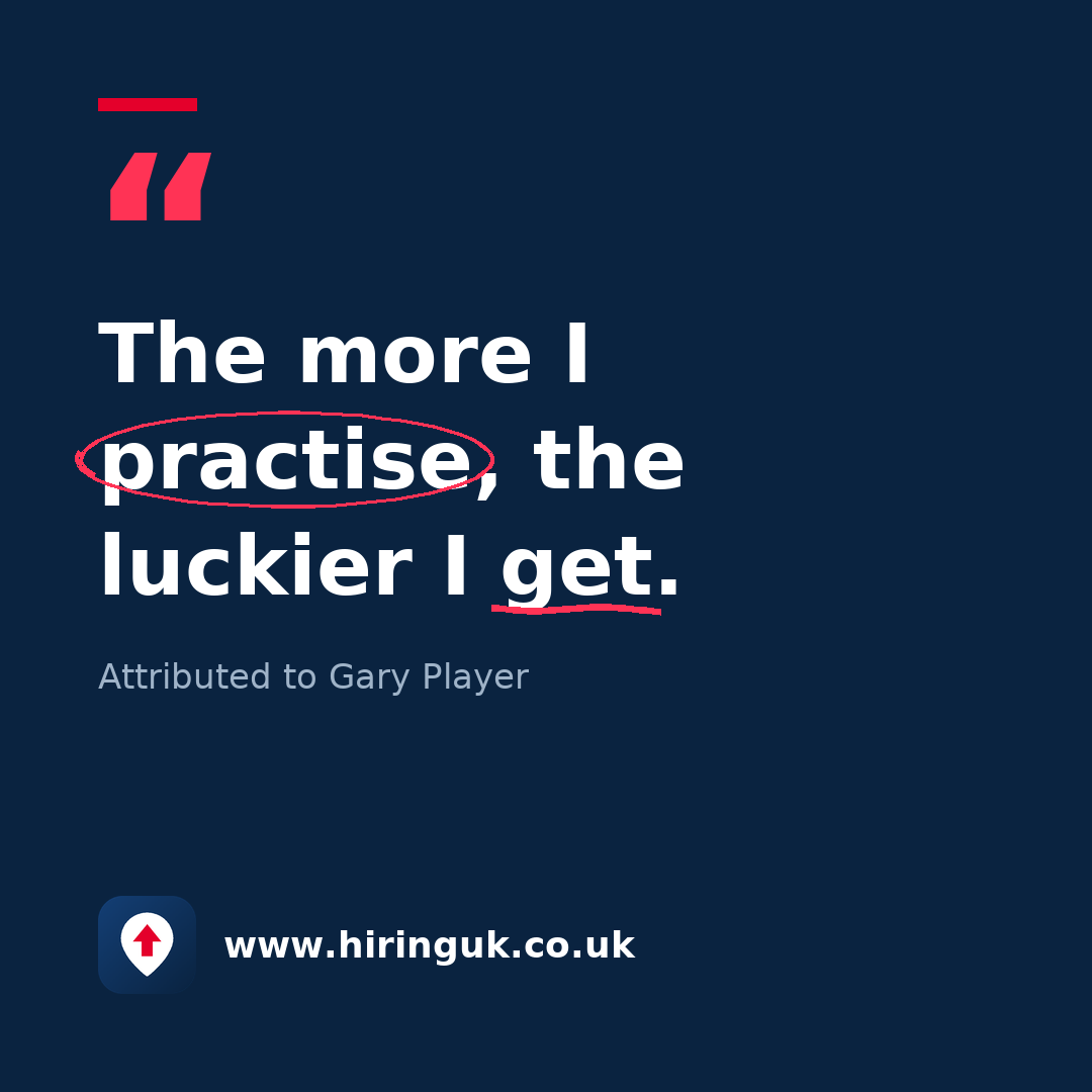 Quote card: The more I practise, the luckier I get.