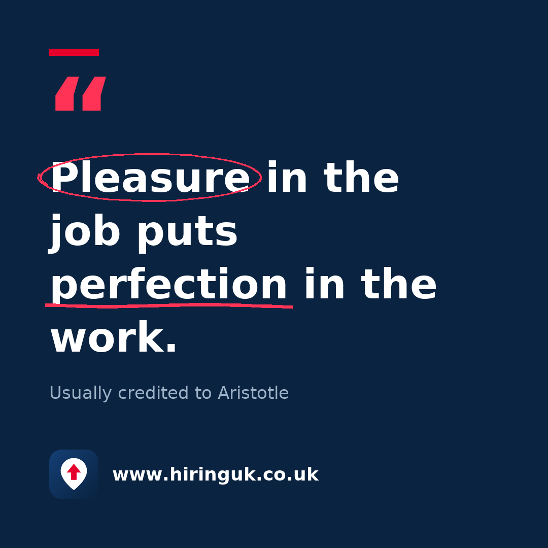 Quote card: Pleasure in the job puts perfection in the work.