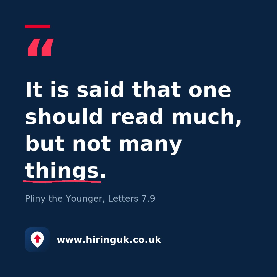 Quote card: It is said that one should read much, but not many things.
