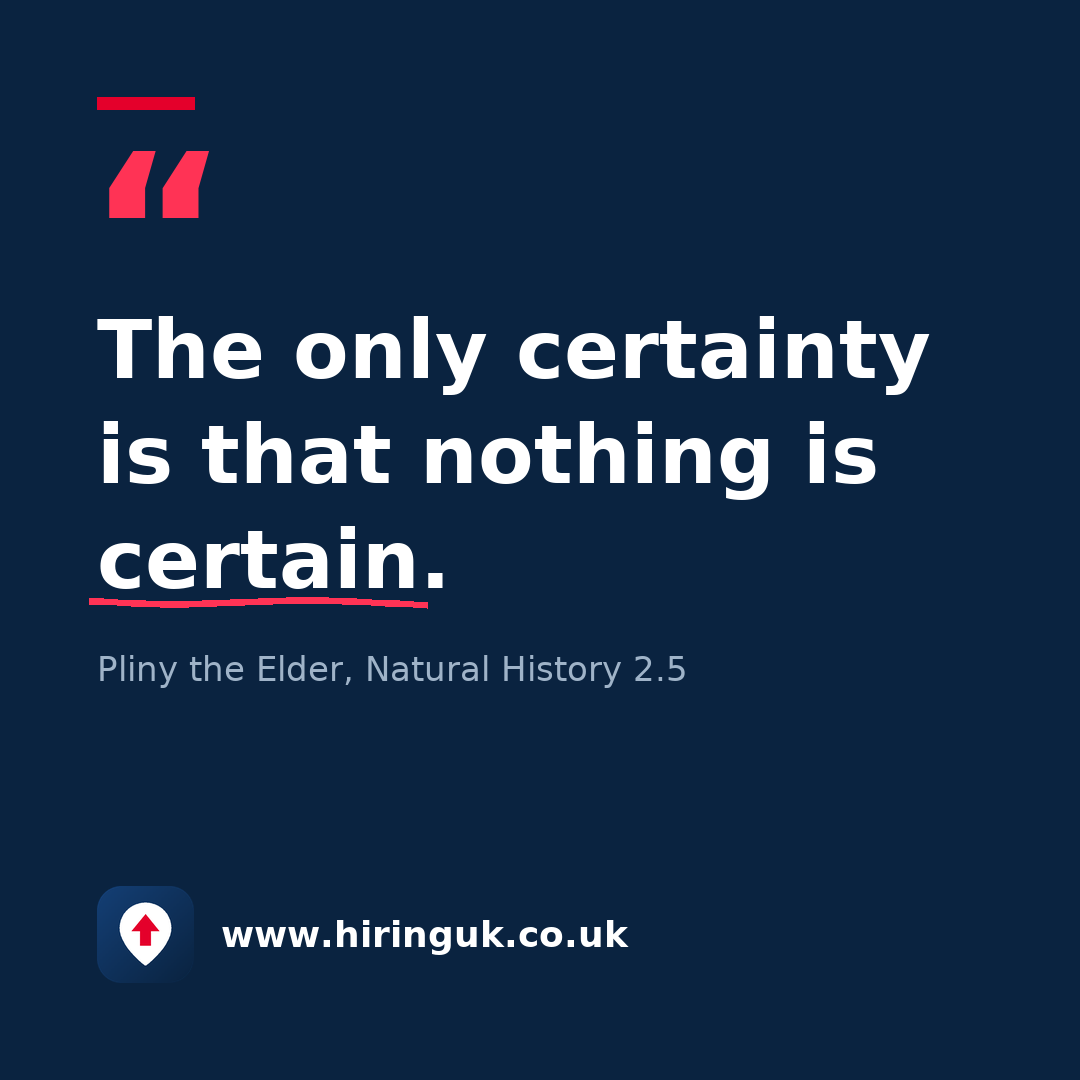 Quote card: The only certainty is that nothing is certain.