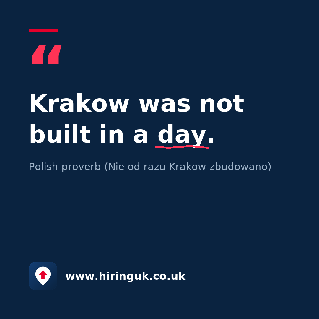 Quote card: Krakow was not built in a day.