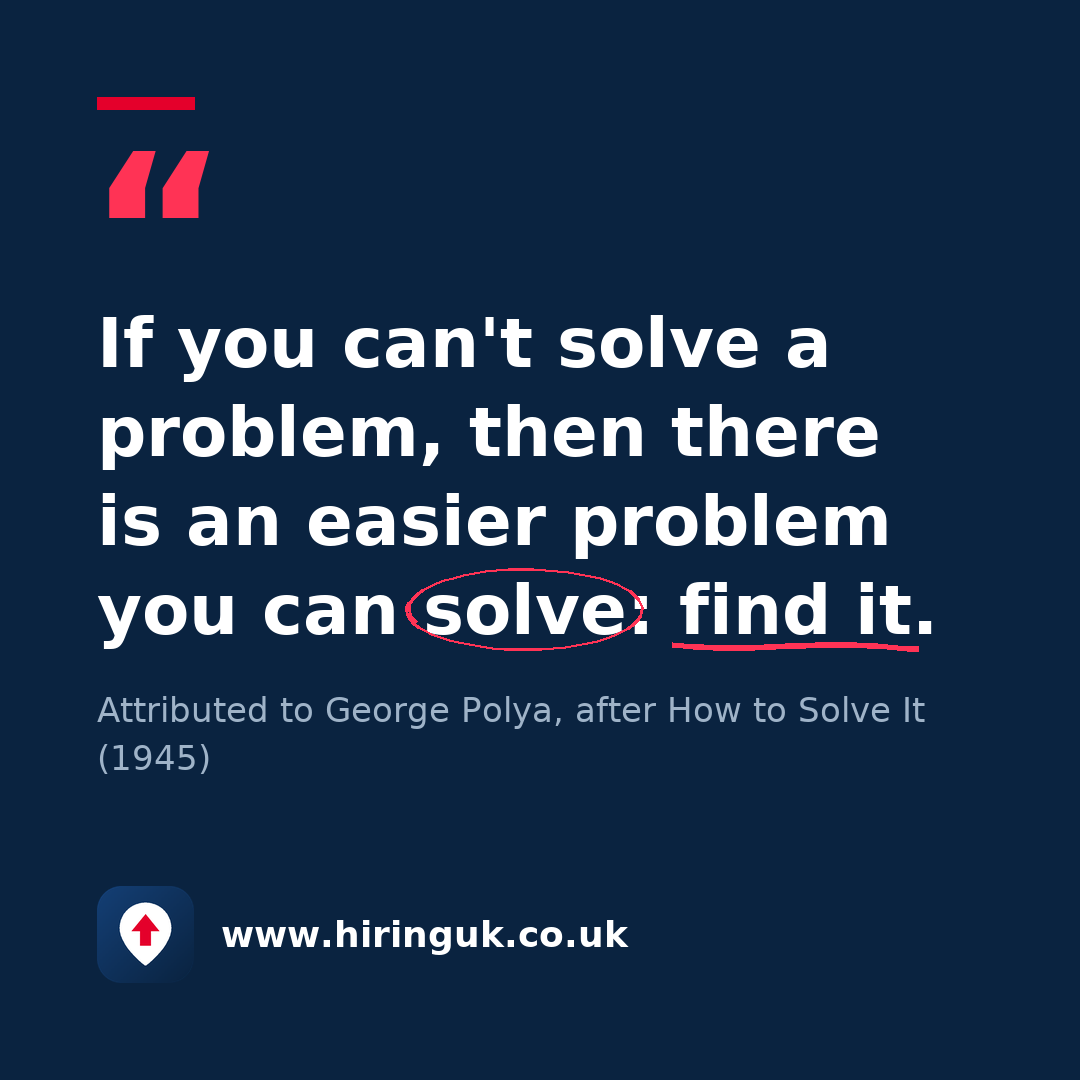 Quote card: If you can't solve a problem, then there is an easier problem you can solve: find it.