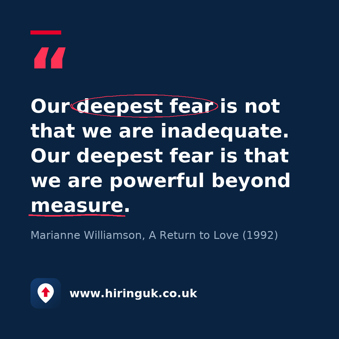 Quote card: Our deepest fear is not that we are inadequate. Our deepest fear is that we are powerful beyond measure.