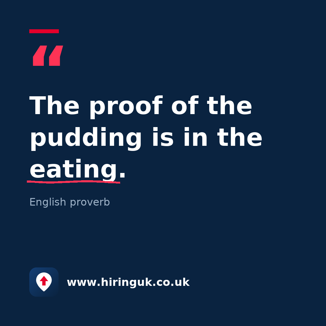 Quote card: The proof of the pudding is in the eating.