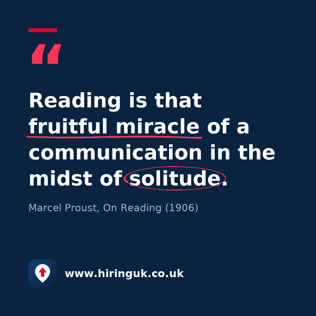 Quote card: Reading is that fruitful miracle of a communication in the midst of solitude.