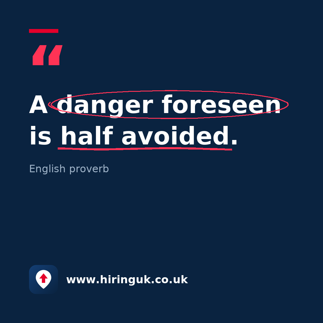 Quote card: A danger foreseen is half avoided.
