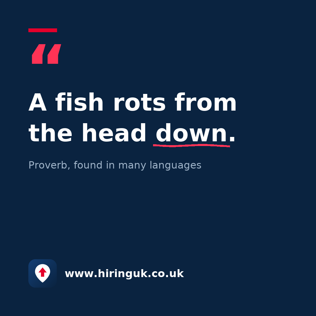 Quote card: A fish rots from the head down.