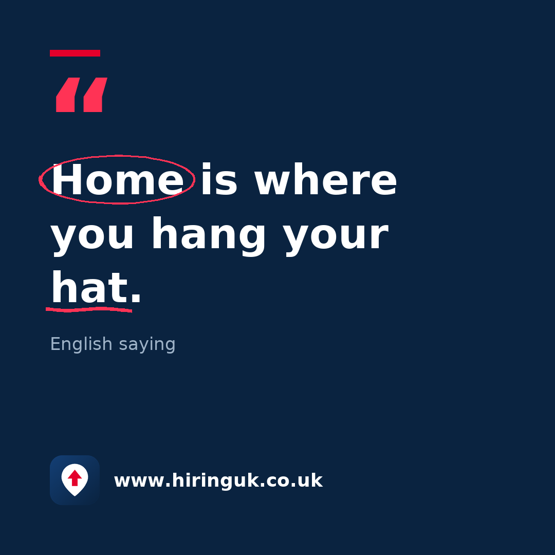 Quote card: Home is where you hang your hat.