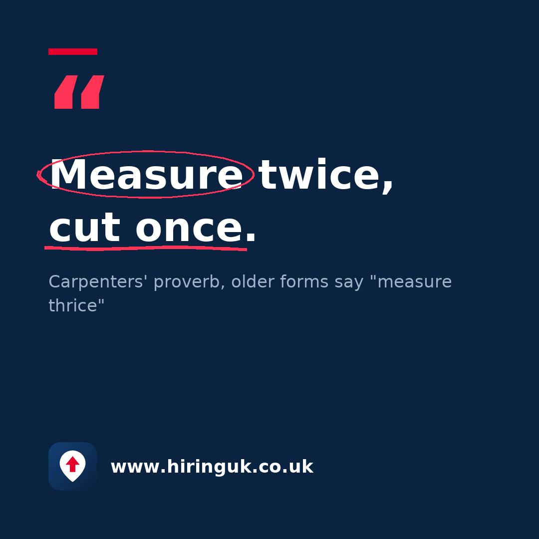 Quote card: Measure twice, cut once.