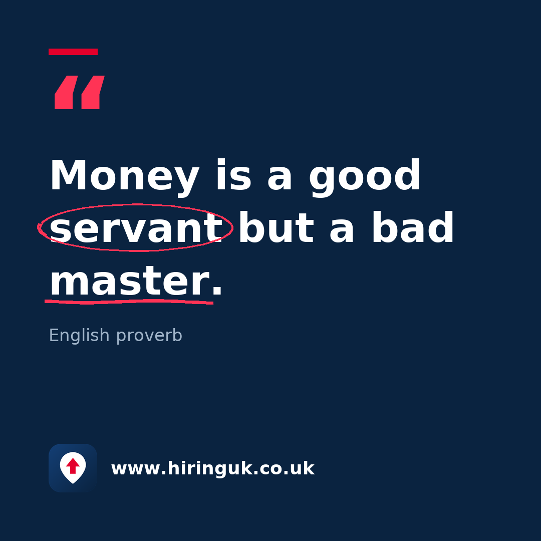 Quote card: Money is a good servant but a bad master.