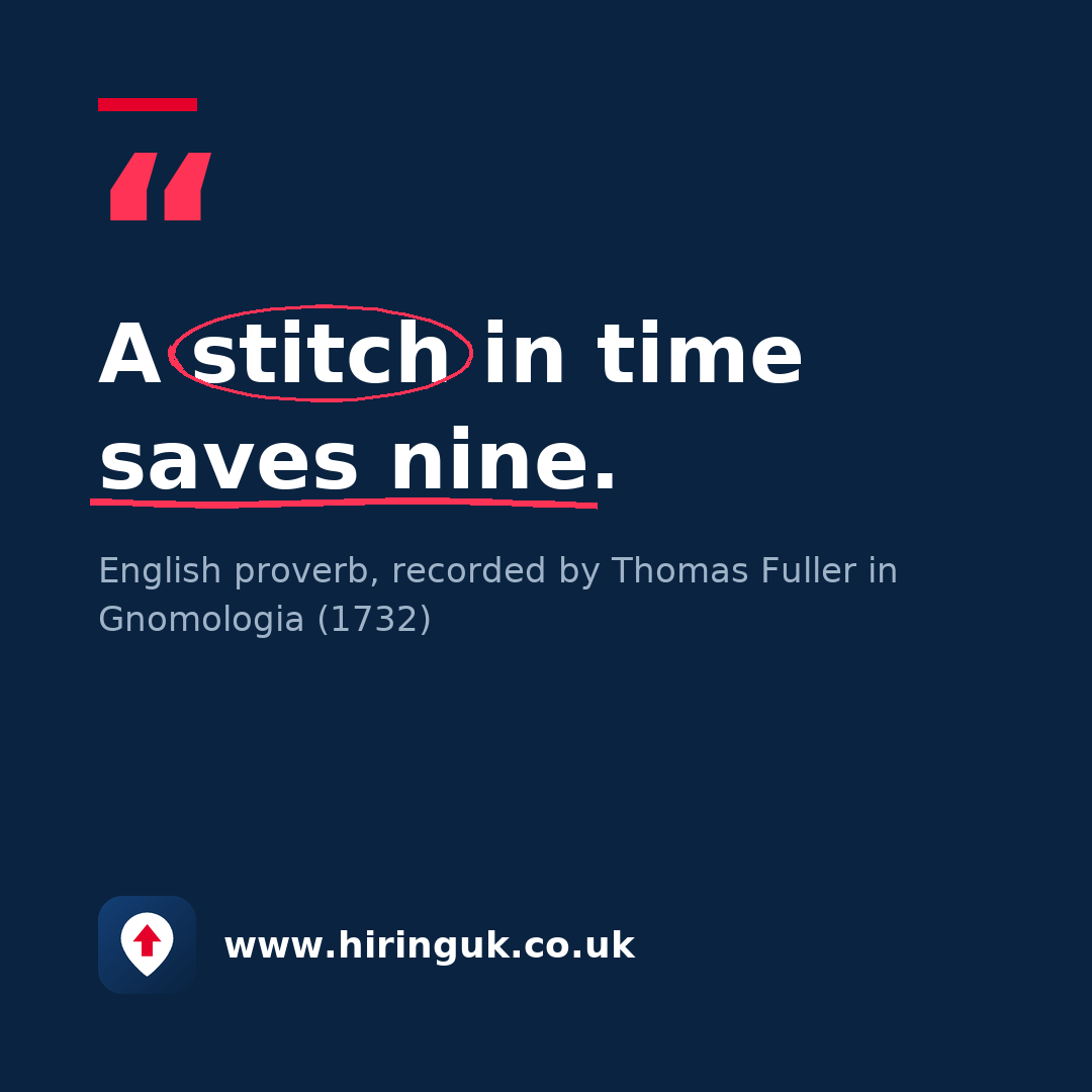Quote card: A stitch in time saves nine.