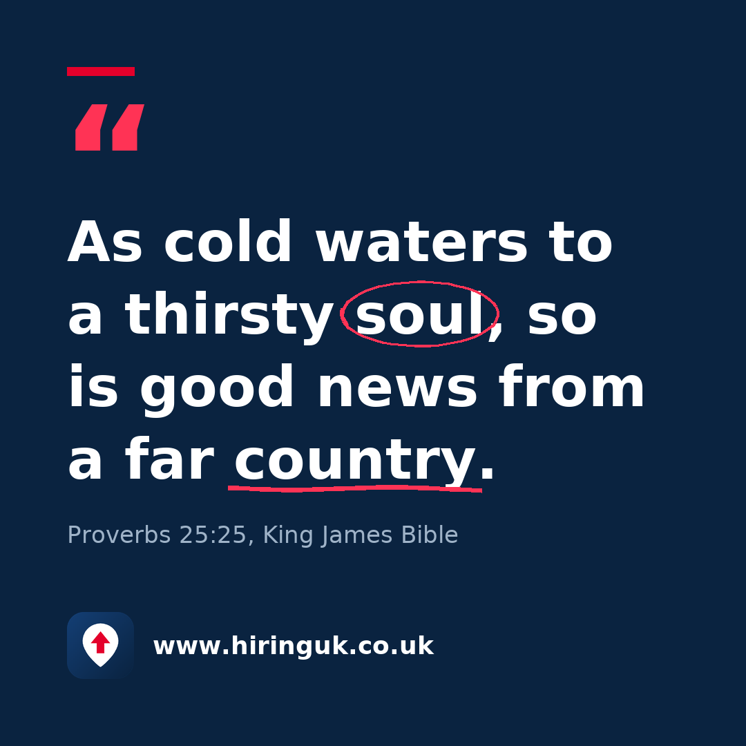 Quote card: As cold waters to a thirsty soul, so is good news from a far country.