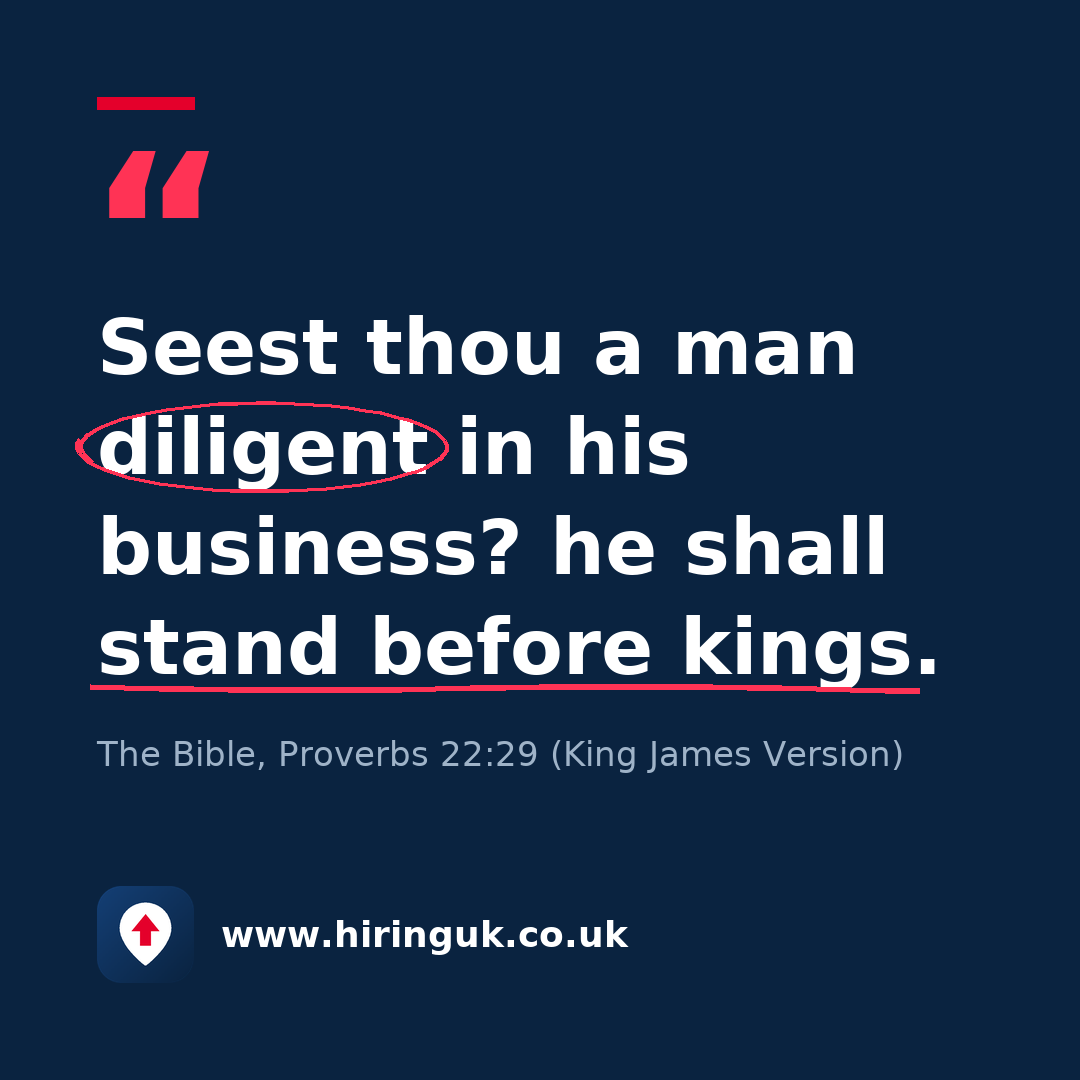 Quote card: Seest thou a man diligent in his business? he shall stand before kings.