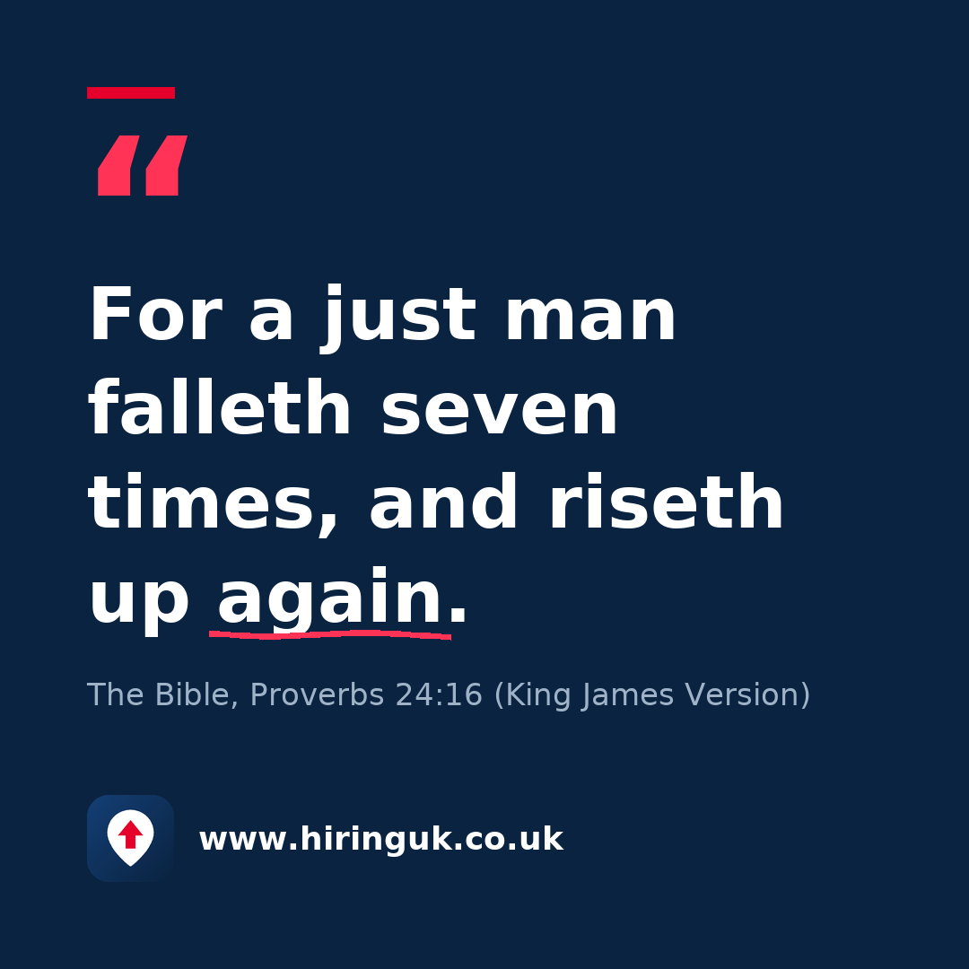 Quote card: For a just man falleth seven times, and riseth up again.