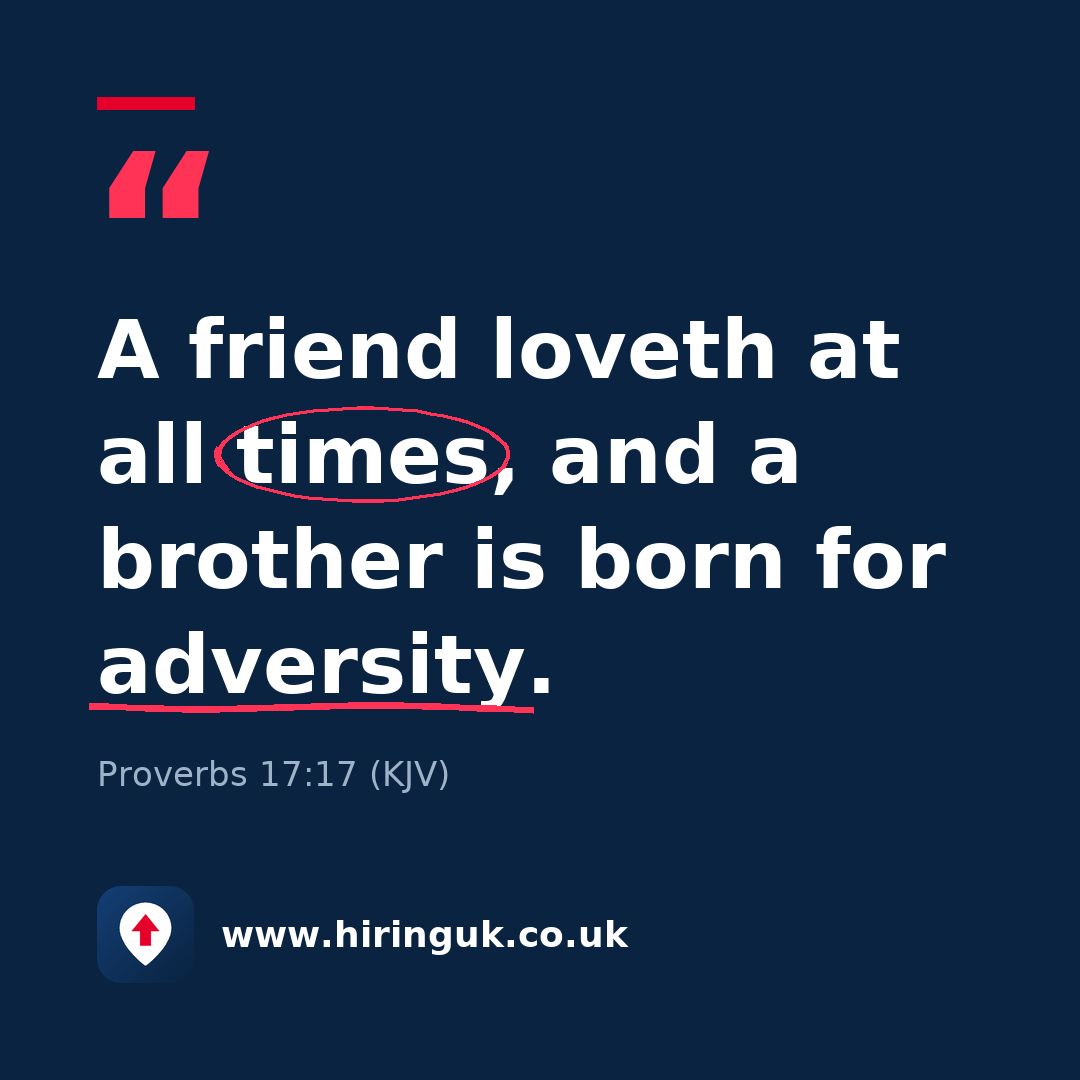Quote card: A friend loveth at all times, and a brother is born for adversity.
