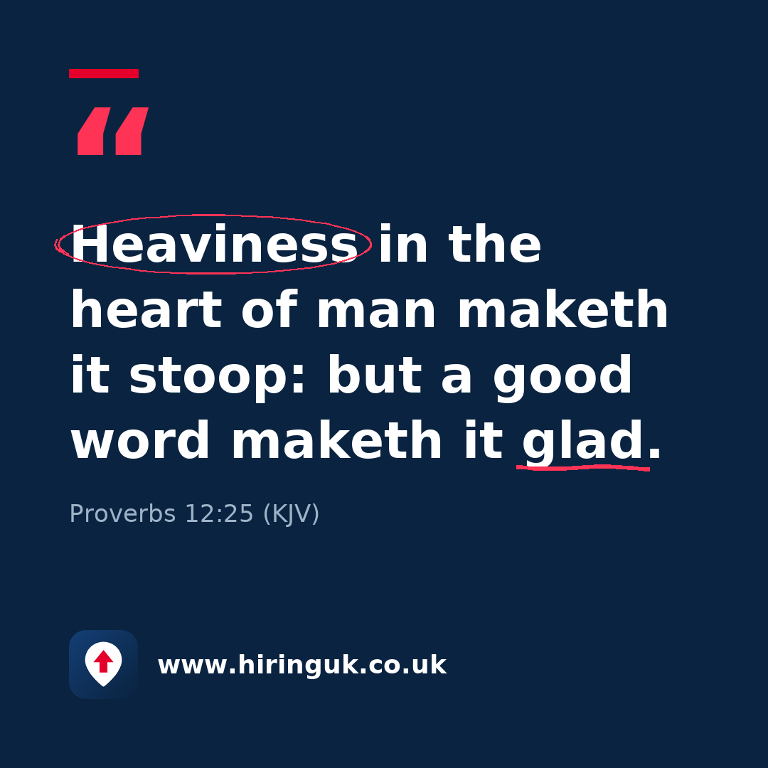 Quote card: Heaviness in the heart of man maketh it stoop: but a good word maketh it glad.