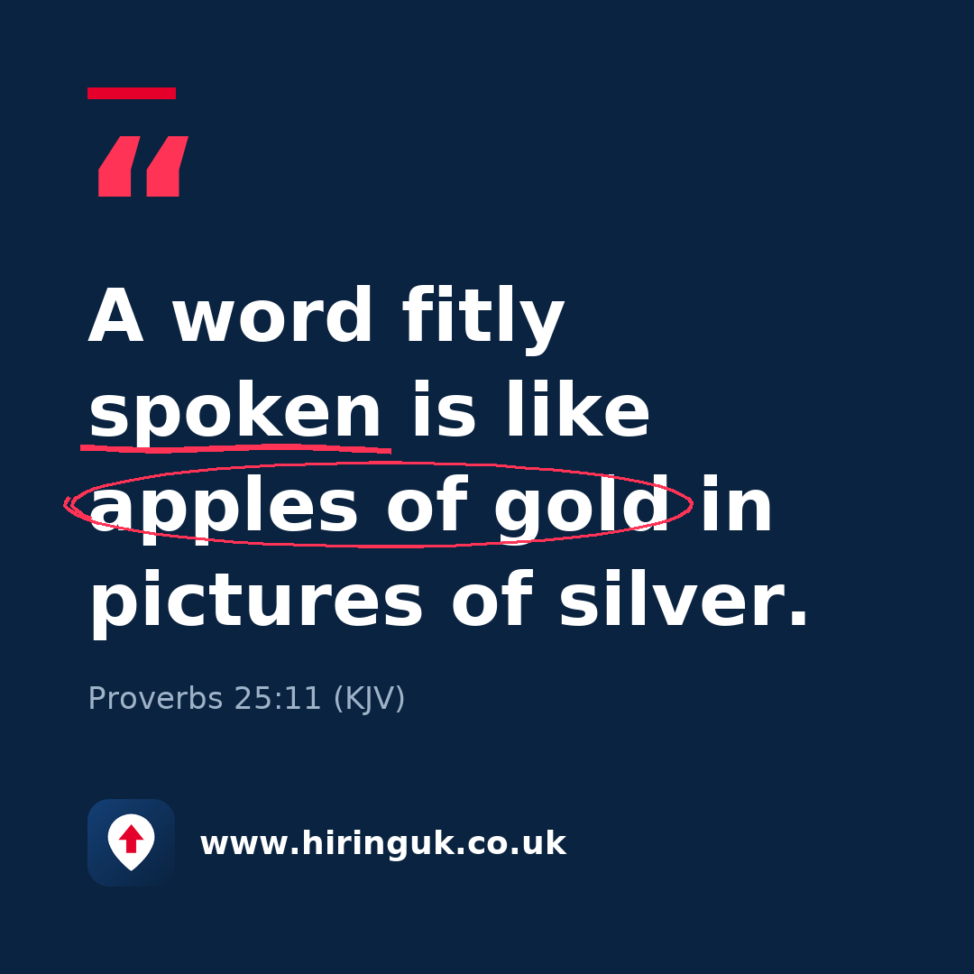 Quote card: A word fitly spoken is like apples of gold in pictures of silver.