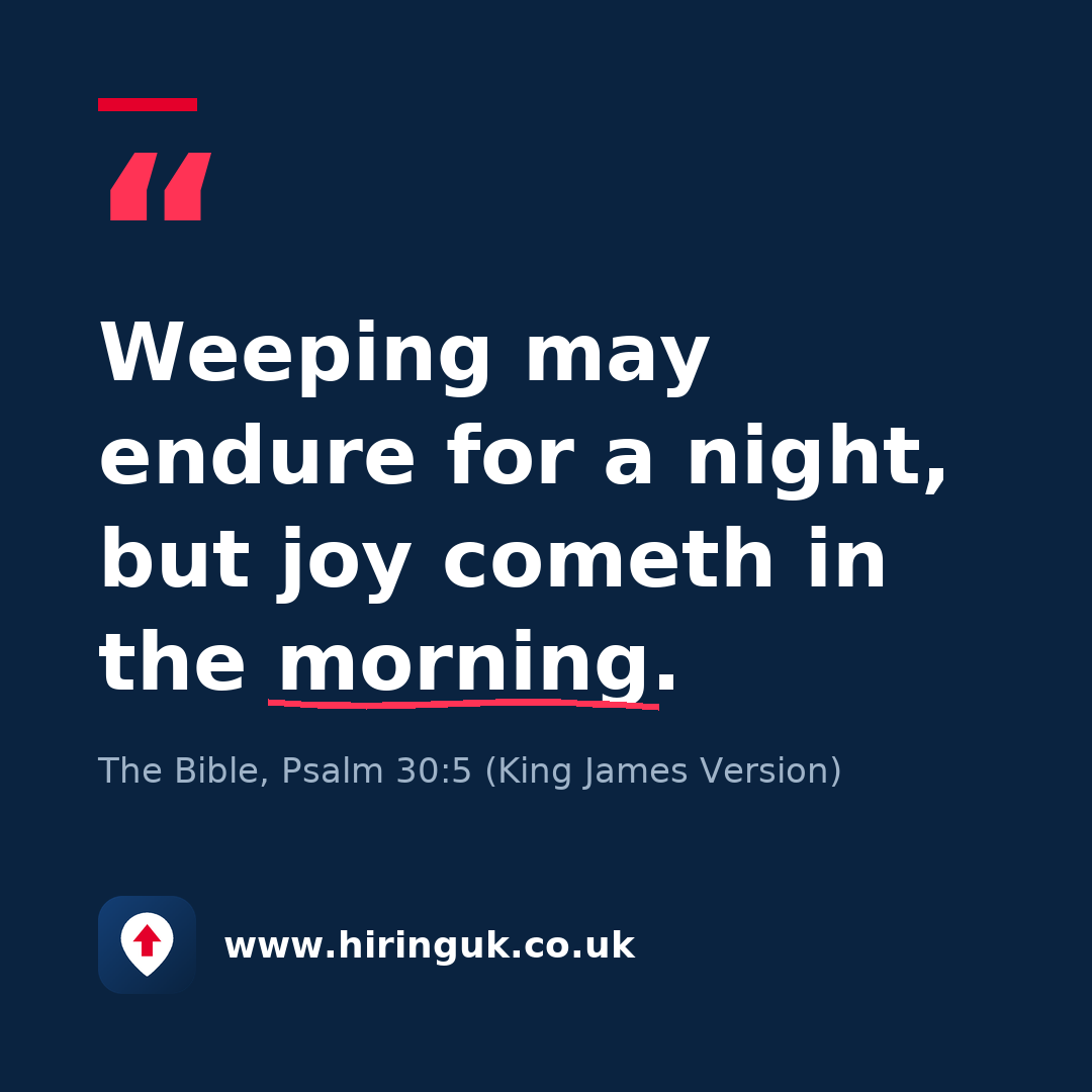 Quote card: Weeping may endure for a night, but joy cometh in the morning.